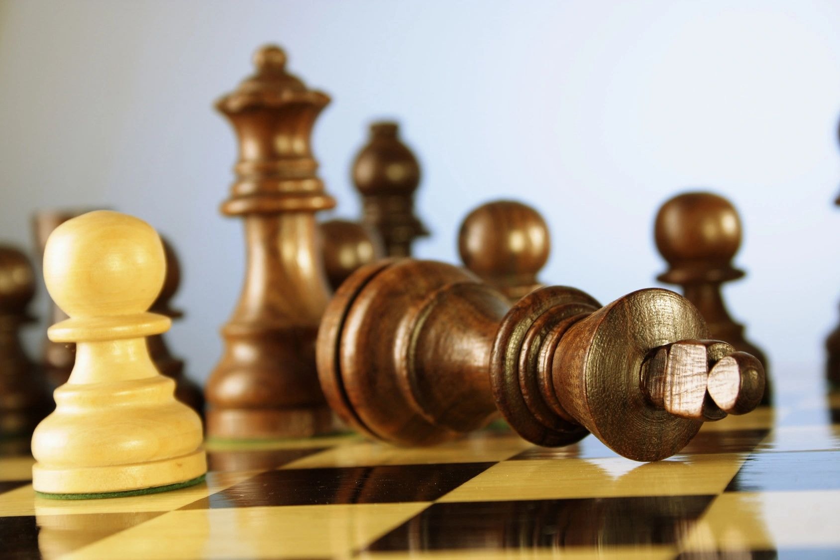 Chess pieces on a board during a competitive match
